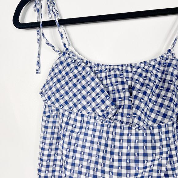 J Crew Womens 0 Blue White Gingham Tie Shoulder Ruffle Eyelet Tank Scoop Neck - Picture 4 of 12